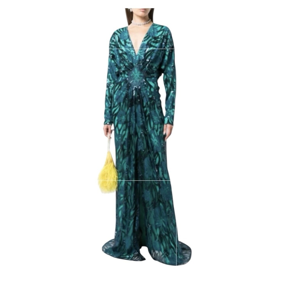 TADASHI SHOJI Maxi Dress Womens Size 2 BLANCHE DRAPED DOLMAN GOWN Sequin Luxury